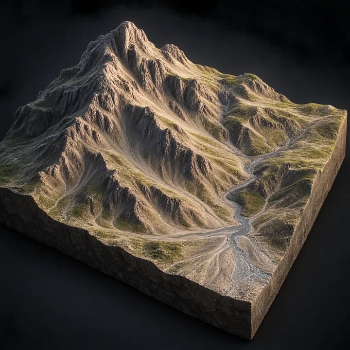 Erode Terrain — AI concept illustration, not verified Blender output